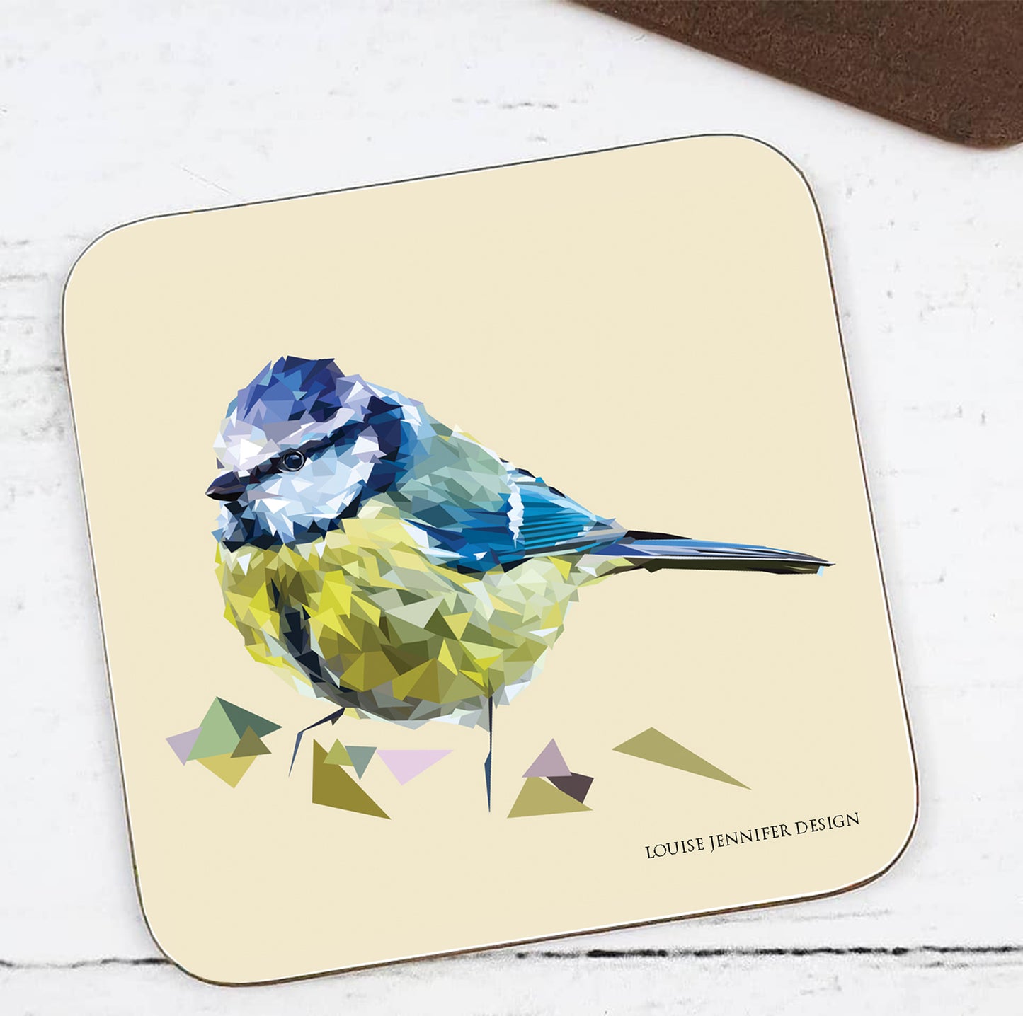 BLUE TIT hardwood coaster