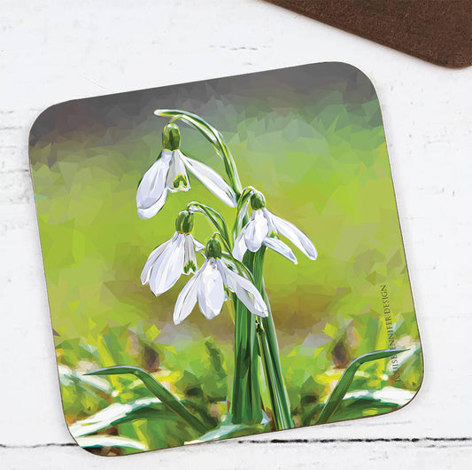 SNOWDROPS hardwood coaster