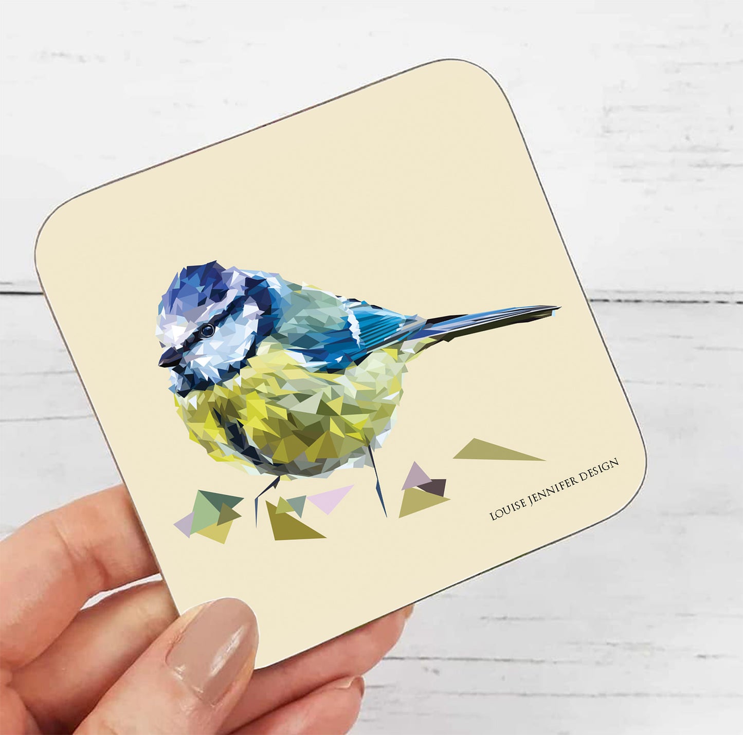 BLUE TIT hardwood coaster