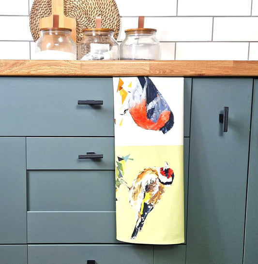 GARDEN BIRDS cotton tea towel