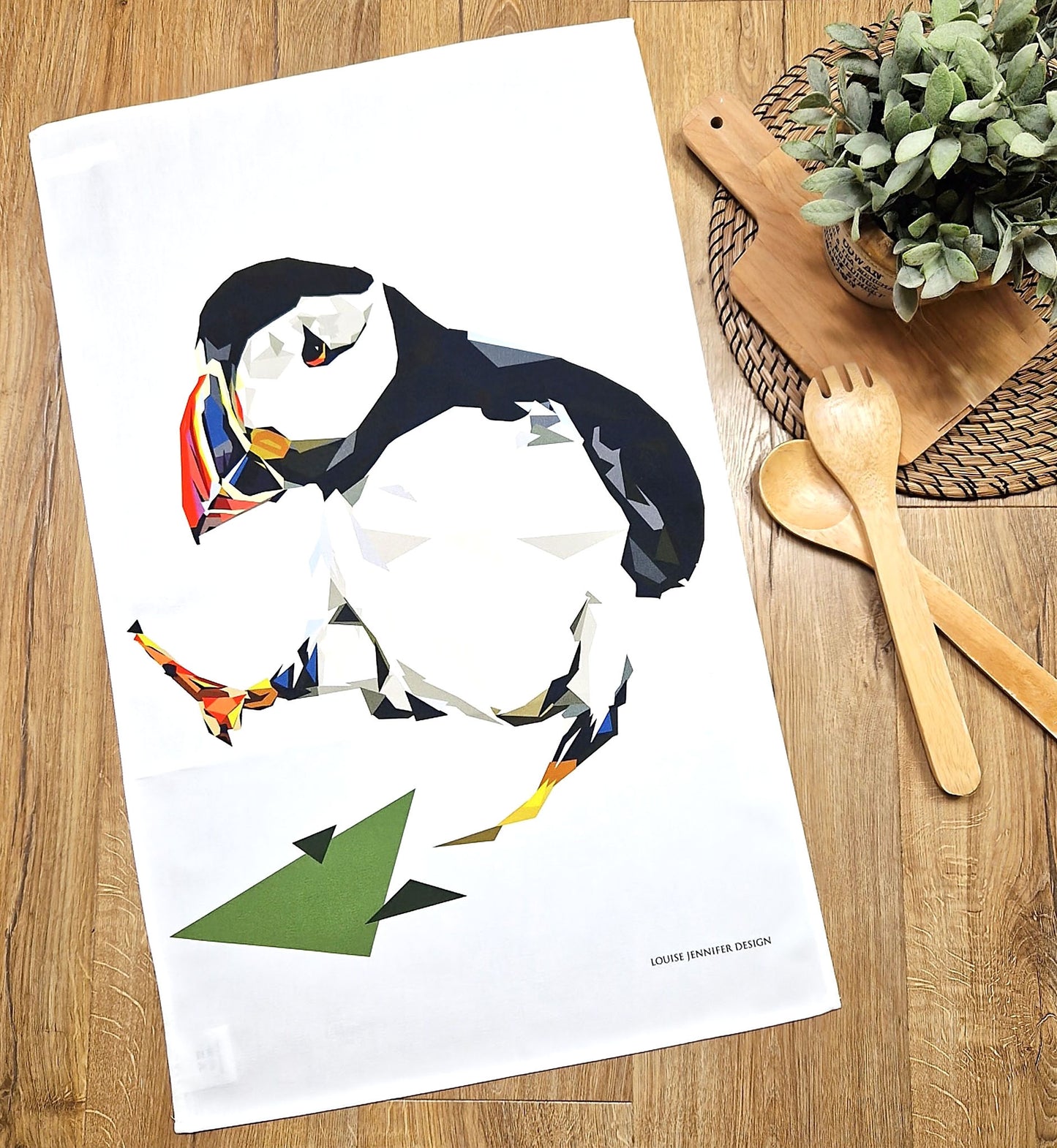 DANCING PUFFIN cotton tea towel - 50% OFF APPLIED AT CHECKOUT