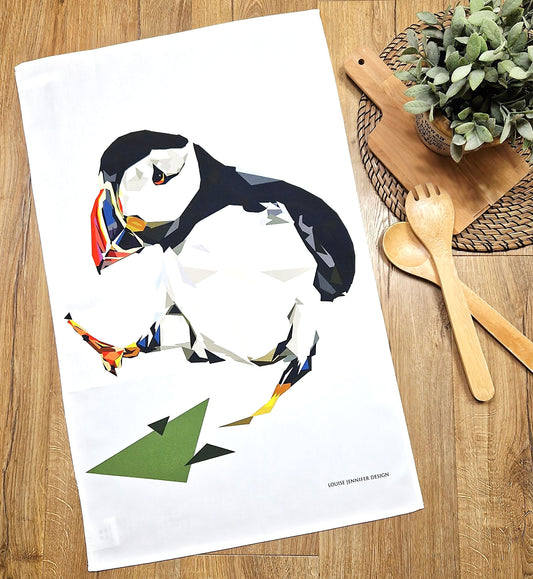 DANCING PUFFIN cotton tea towel - 50% OFF APPLIED AT CHECKOUT